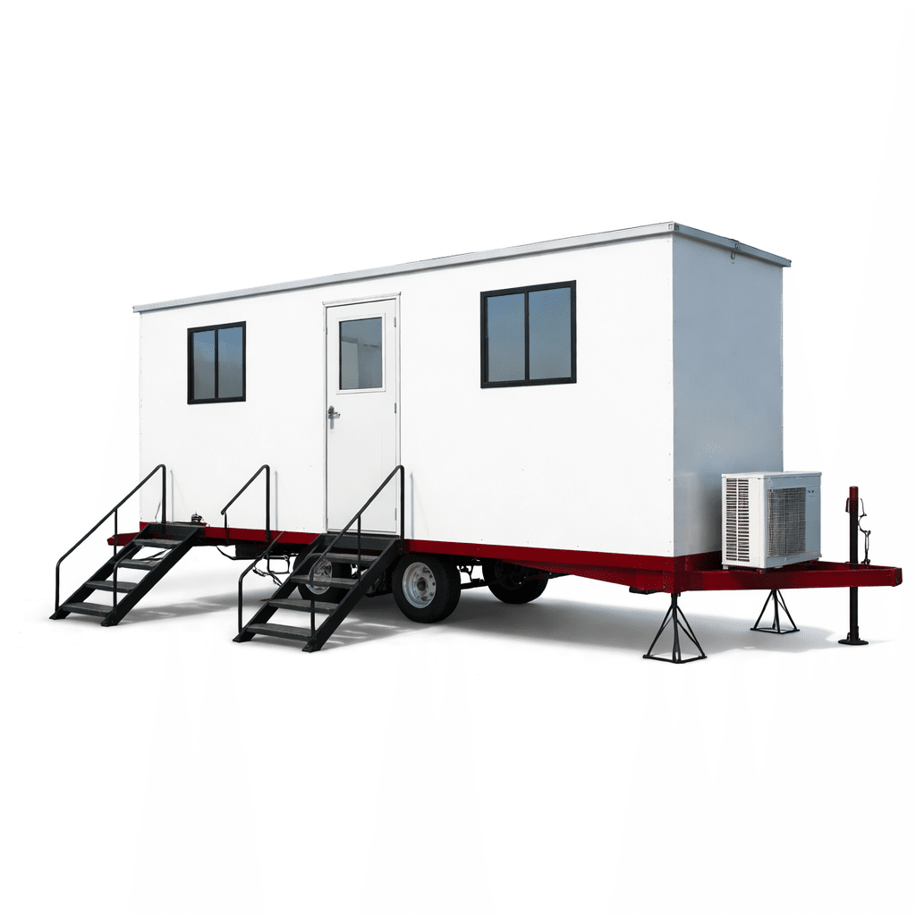 Renta de oficina móvil para obra en CDMX con ventanas, acceso seguro y aire acondicionado.